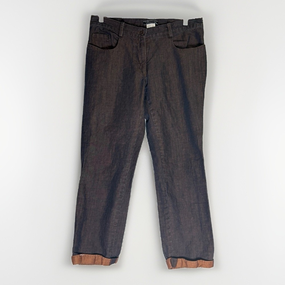 Peruvian Connection Linen-Denim Women 10 Brown Denim Over Dye Jeans Artisan Boho